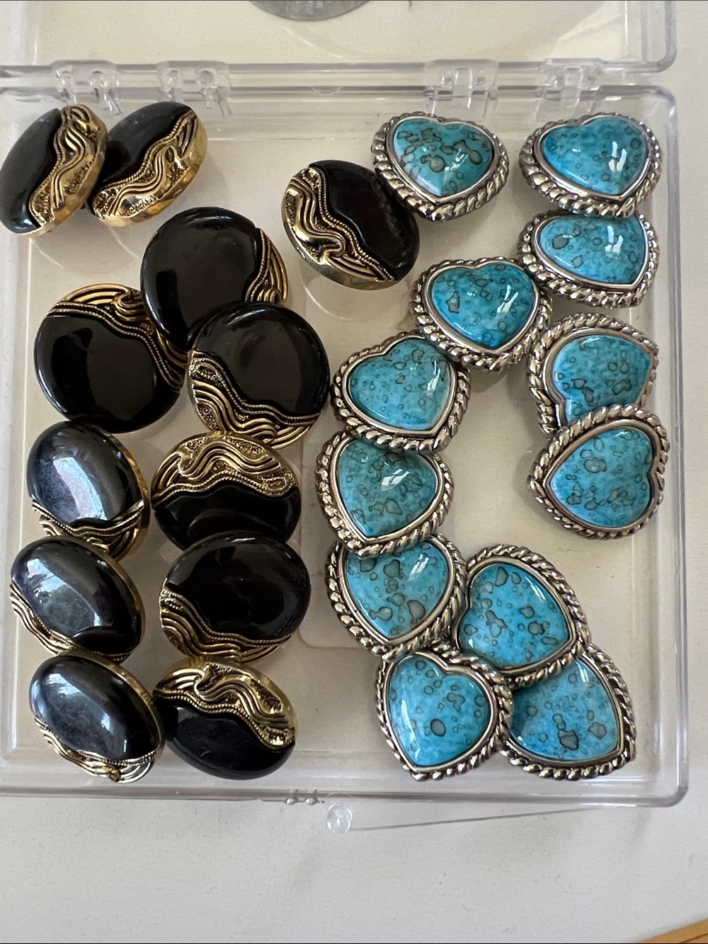 Mixed Button Set - Turquoise Heart & Black Gold Accents